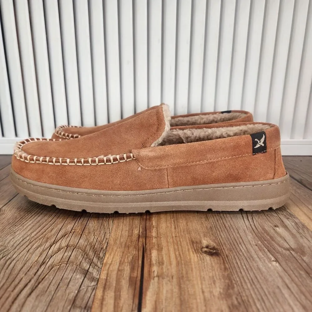 Eddie Bauer Loudon Men Sz 9.5 - 10.5 L Brown Suede Memory Foam Faux Fur Slippers